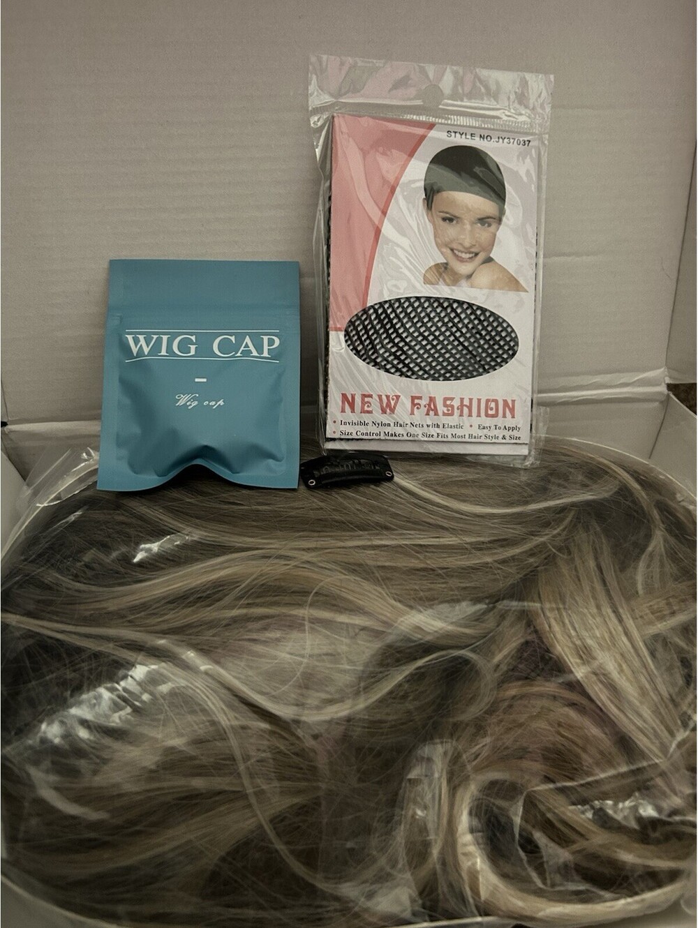 ClipIn Wig Wavy Layered Ash Blonde w/ Dark Brown Roots